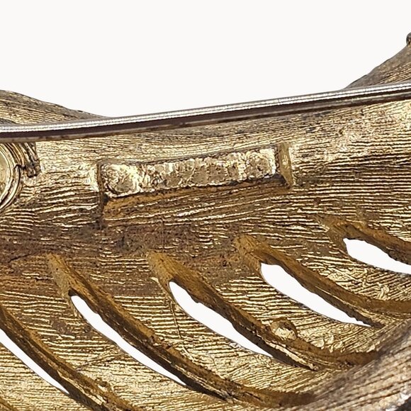 VTG Brooch Gold Tone Leaf Botanical Rhinestone Falling Tree Autumn Fall Harvest - Picture 10 of 13